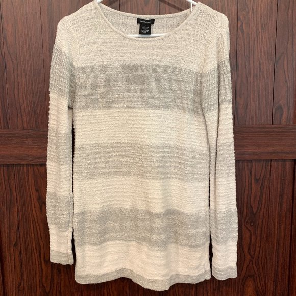 Calvin Klein Pullover Sweater Knit Tunic Ivory and Gray Long Sleeve Womens Large - Picture 1 of 8